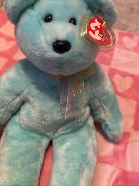 Ty Light Blue Plush Bear with Sheer Ribbon